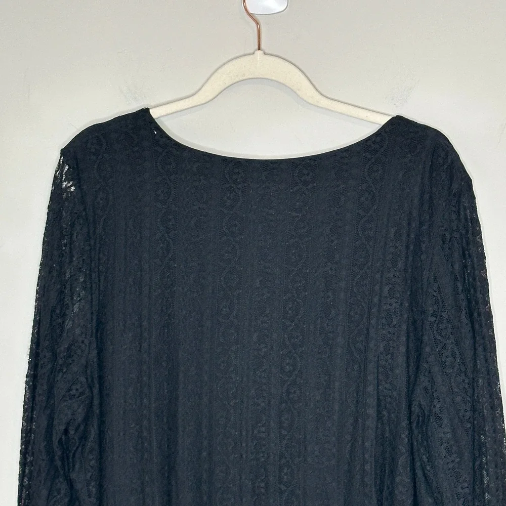 Chicos Black Lace Long Sleeve Top Women Size XXL Sheer Overlay - Picture 10 of 11